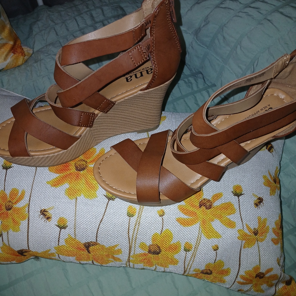 a.n.a Tan Brown Wedge Sandals